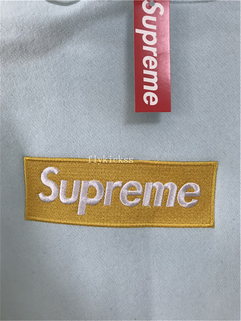 Supreme Ice Blue Hoodie With Yellow Box Logo